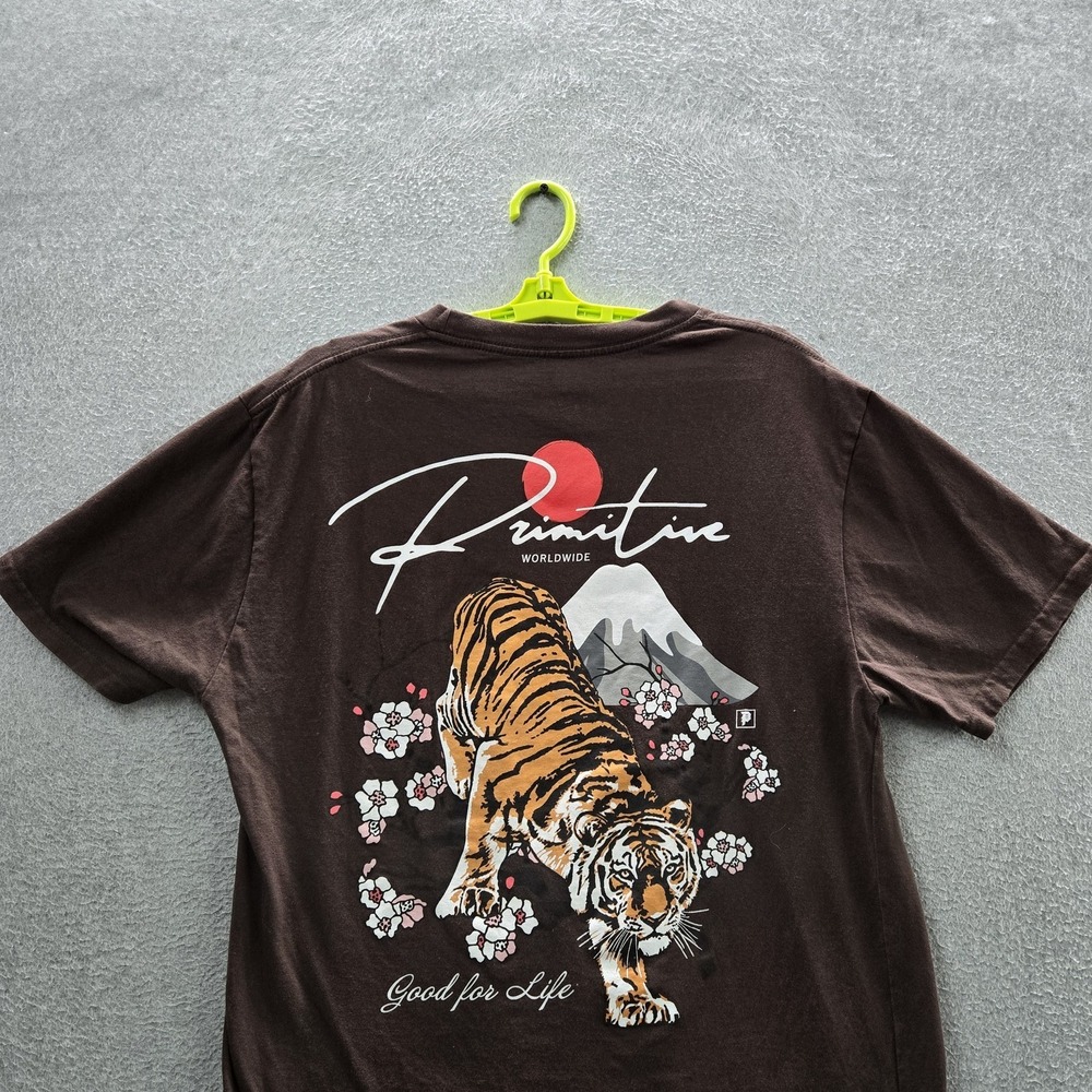 Primitive Skateboarding Men Shirt L Brown Ginza Cat Tiger Mountain Tee - Picture 7 of 8